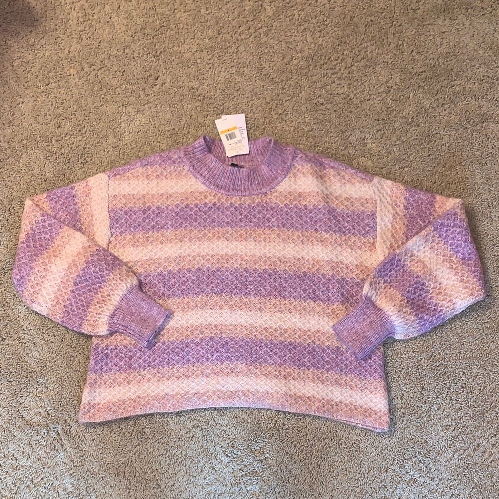 NWT Womens Jessica Simpson Royal Purple & Cream Combo Striped Knit Sweater Small